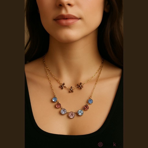 Isaac Mizrahi floral Stone Multi/gold necklace - Picture 1 of 5
